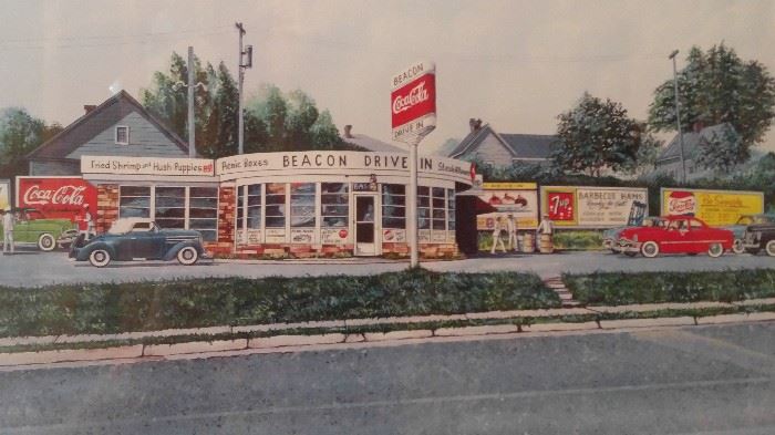 Limited edition signed and numbered lithograph The Beacon Drive-In