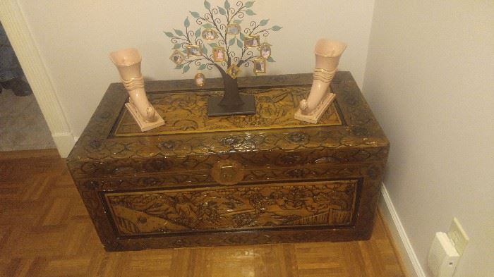 Beautiful hand carved Oriental trunk