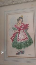 Beautiful antique Trio of pictures made with colored thread