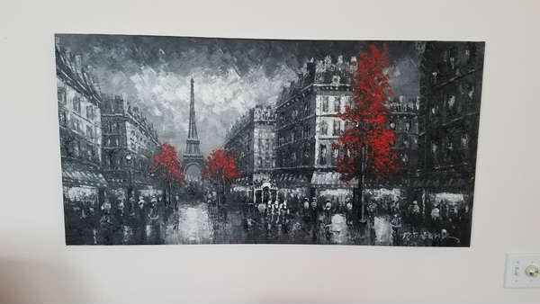 Black White and Red Paris Painting