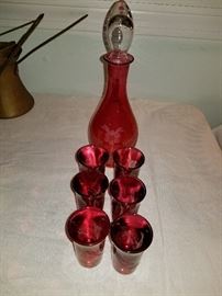 Antique Ruby glassware with decanter...never used