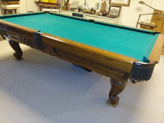 vintage carved pool table (3 piece slate)