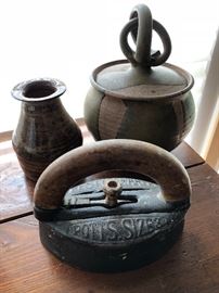 Antique wooden handle Potts sad iron