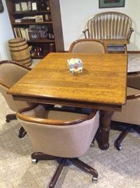 Antique Oak 5 legged table and 4 chairs