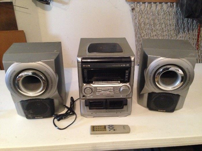 Aiwa Compact Shelf Stereo System CD Dual Cassette Tape Speakers , has a 3 CD changer, dual cassette decks, AM/FM radio and supports... "1990ish"