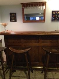 Bar w/four stools and mirror w/glass holder