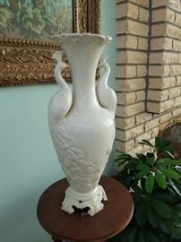 Pair of Made in Italy porcelain vases with peacock handles.  Mint condition 