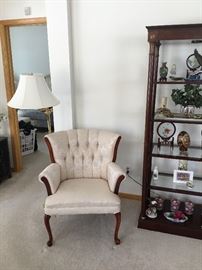 Whit brocade covered chair, comfortable and in very good condition