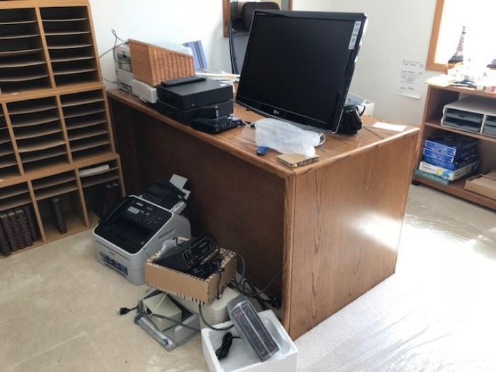 Oak desk and Large LG monitor