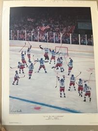 This is an artists proof of the print by Jerome Ryan and it is signed by Herb Brooks. There is another signed and numbered print of this that is also autographed and is framed. In addition, there is another lg framed hockey print by the same artist. It is not autographed