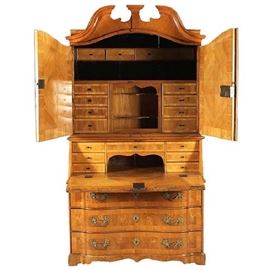 Lot 0093 Swedish/German Rococo Pale Elm Secretaire Bookcase Starting Bid $1500