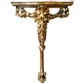 Lot 0255 Small English Marble Top Giltwood Wall Console Table Starting Bid $450