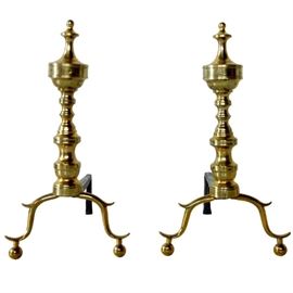 Lot 0031 Pair American Chippendale Brass and Iron Andirons Starting Bid $70