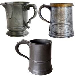 Lot 0047 Three English Victorian Pewter Tavern Mugs Starting Bid $50