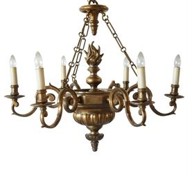 Lot 0076 Large Continental Baroque Style Brass Chandelier 38 in. Starting Bid $350