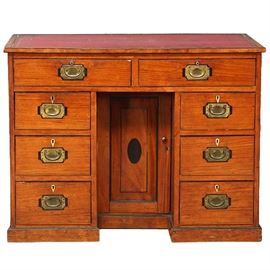 Lot 0091 Small Antique English Satinwood Campaign Kneehole Desk Starting Bid $275