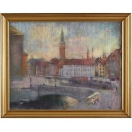 Lot 0219 EDWARD ANDERS SALTOFT Pastel Scenes from Copenhagen Starting Bid $70