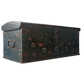 Lor 0236 Dutch Painted Pine Dome Top Blanket Chest Starting Bid $125