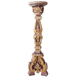 Lot 0266 Indo-Portuguese Painted and Gilt Teak Candlestick Starting Bid $125