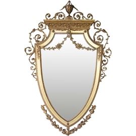 Lot 0287 English Neoclassical Gilt and Gesso Shield Shape Mirror Starting Bid $700
