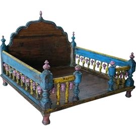 Lot 0327 Indian Painted Teak Table-Top Shrine Platform Starting Bid $150