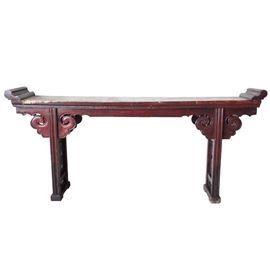 Lot 0328 Large Chinese Red Lacquered Elm Altar Console Table Starting Bid $200
