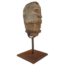 Lot 0340 African Ancestor Stone Head Statue on Iron Base Starting Bid $125