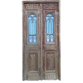 Lot 0387 Large Victorian Painted Pine and Wrought Iron Door Starting Bid $325