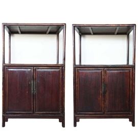 Lot 0397 Pair Chinese Fujian Pine and Elm Open Top Cabinets Starting Bid $250