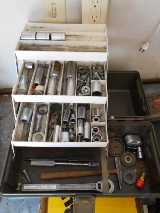 Foldout tool box with tools and more