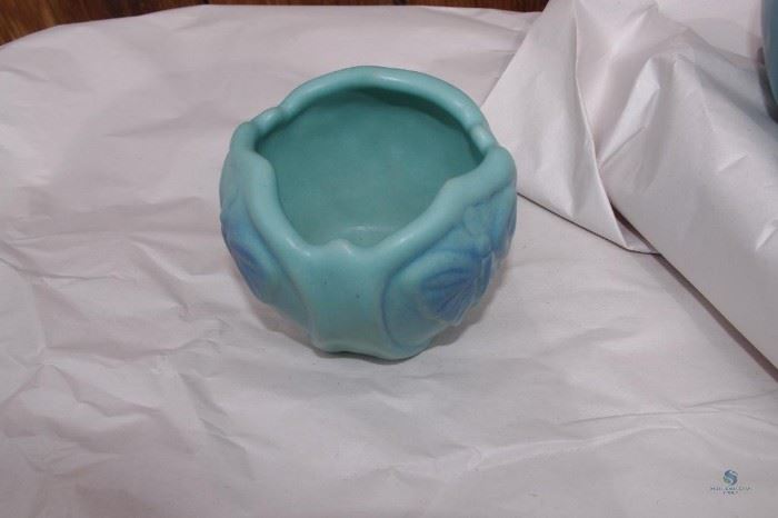 Van Briggle- Butterfly Vase and Lotus Bowl- Ming Blue