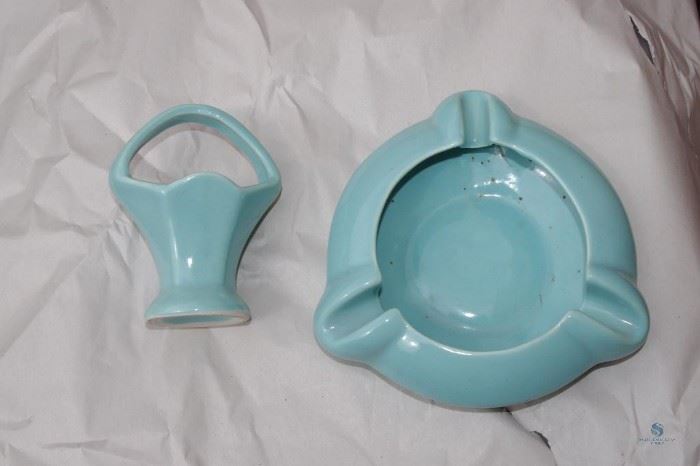 Light blue/Numbered- Ashtray #411, and Little Basket #263 