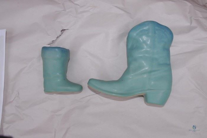 Van Briggle Cowboy Boots Ming Blue Glaze