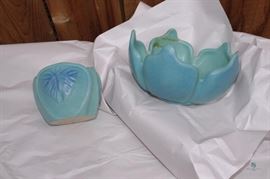 Van Briggle Ming Blue Glaze  Butterfly Bowl and Lotus Flower