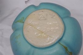 Van Briggle Ming Blue Glaze  Butterfly Bowl and Lotus Flower