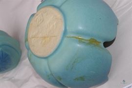 Van Briggle Ming Blue Glaze  Butterfly Bowl and Lotus Flower