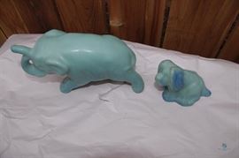 Van Briggle Ming Glaze Blue Elephant  and Dog