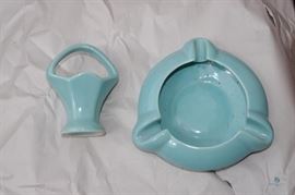 Glazed Pottery- Ming Blue Basket and Ashtray numbered 411 & 263
