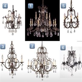 6 Crystal Chandeliers, large and small - all like new