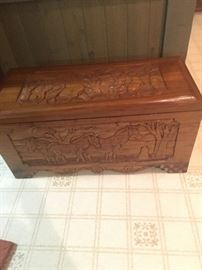 hand carved wooden chest