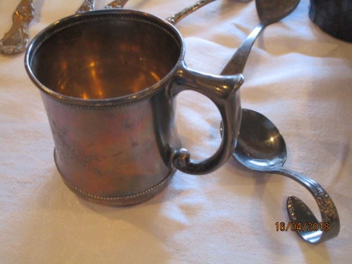 Child's silverplate cup and spoon