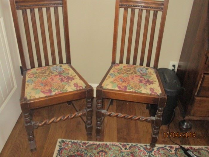 2 of 4 barley twist antique chairs with tapestry seats