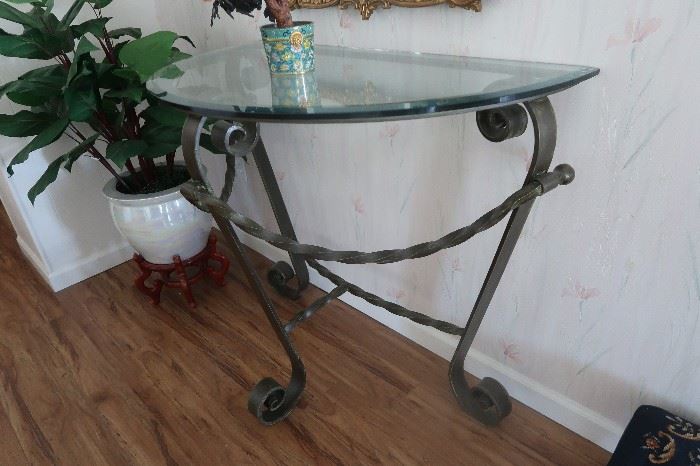 Iron and glass entry table.