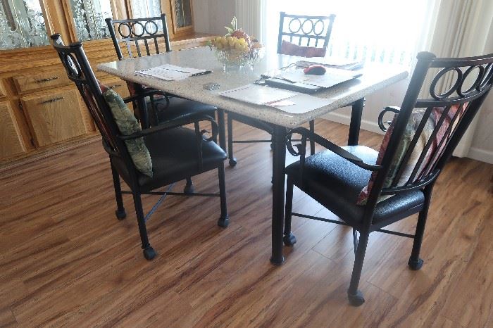 Marble top table, 4 chairs.