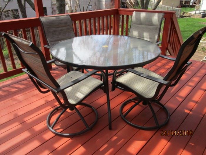 Patio set with swivel sling back chairs
