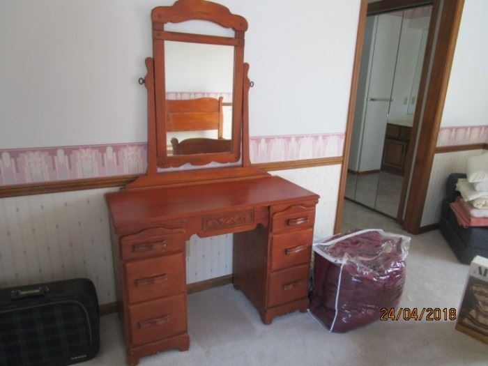 vanity with mirror  (part of bedroom set)