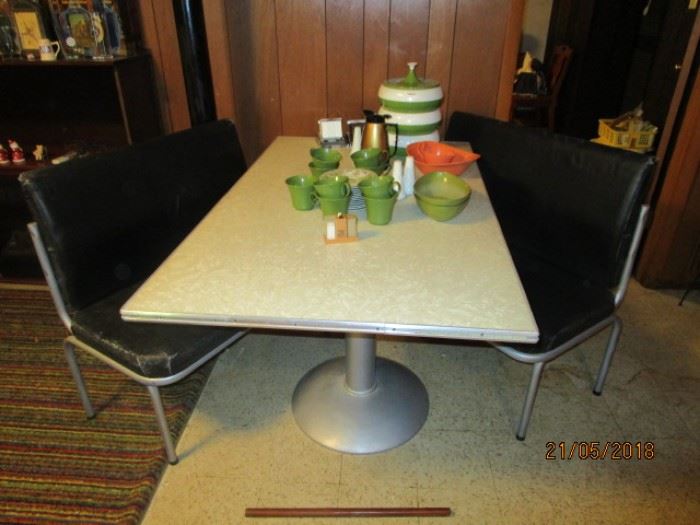 Mid Century restaurant table with 2 benches