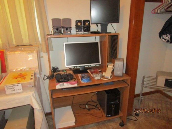 computer, monitor, and keyboard
