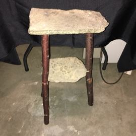 Unique wood and rock small table.