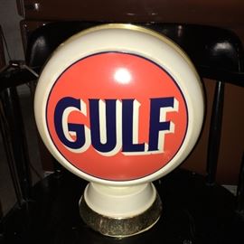 Vintage GULF plastic "gas pump globe-style" table-top light.